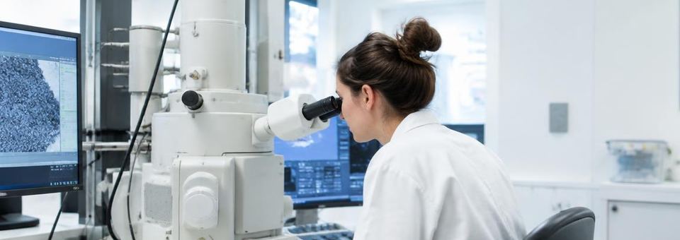 Forscherin am Elektronenmikroskop